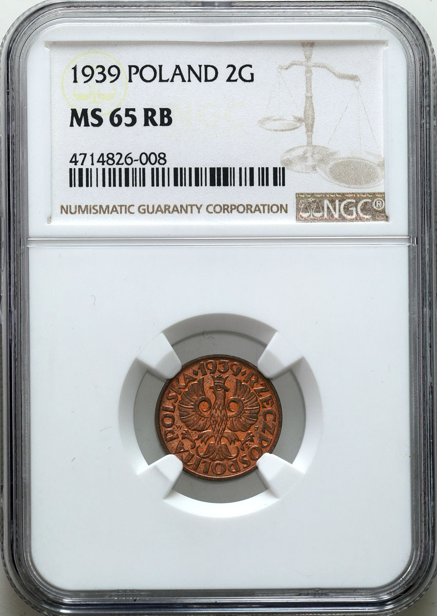 II RP. 2 grosze 1939 NGC MS65 RB
